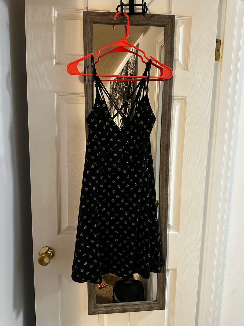 nine britton Black Mini Dress with White Diamond Print